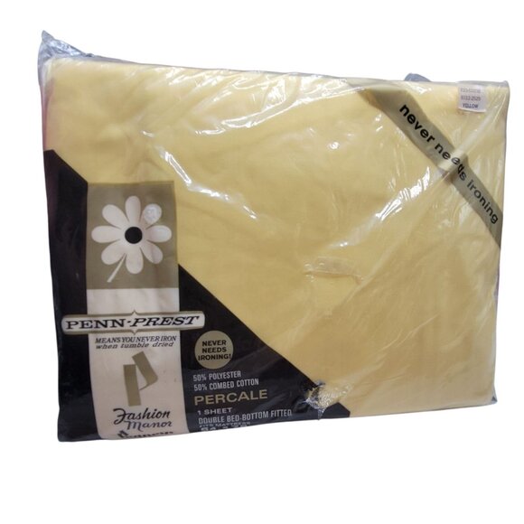 Vtg Penn-Prest Fashion Manor Percale Double Bed Fitted Sheet Butter Yellow - Picture 1 of 14